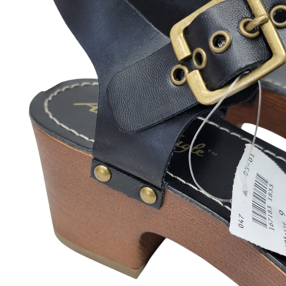American‎ Eagle Sandals Size 9 Black Strappy Block Heel Studded Buckle Strap New - Picture 2 of 14